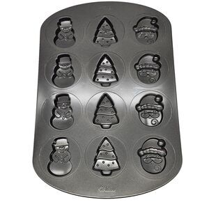 Wilton 12 Cavity Non Stick Cookie Pan Christmas Tree Snowman Santa Claus